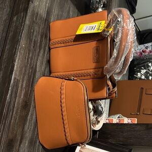 Fossil Brown Leather Handbag and Pouch Set